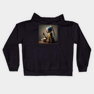 Pearl Earring's Cereal Moment: National Cereal Day Celebration Kids Hoodie